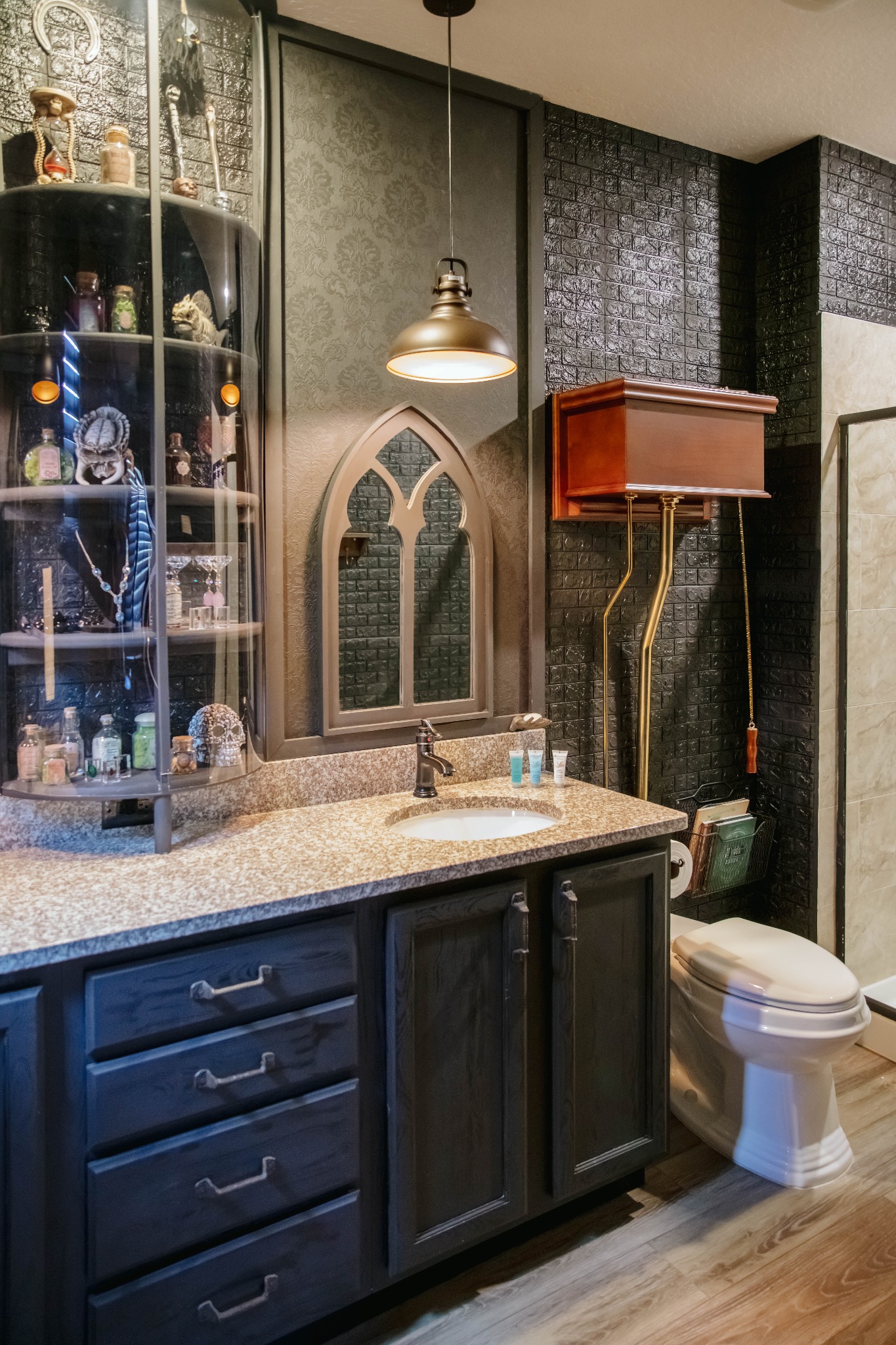 Gothic arched mirror bathroom